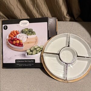 5-Section Porcelain Serving Set with Bamboo Tray